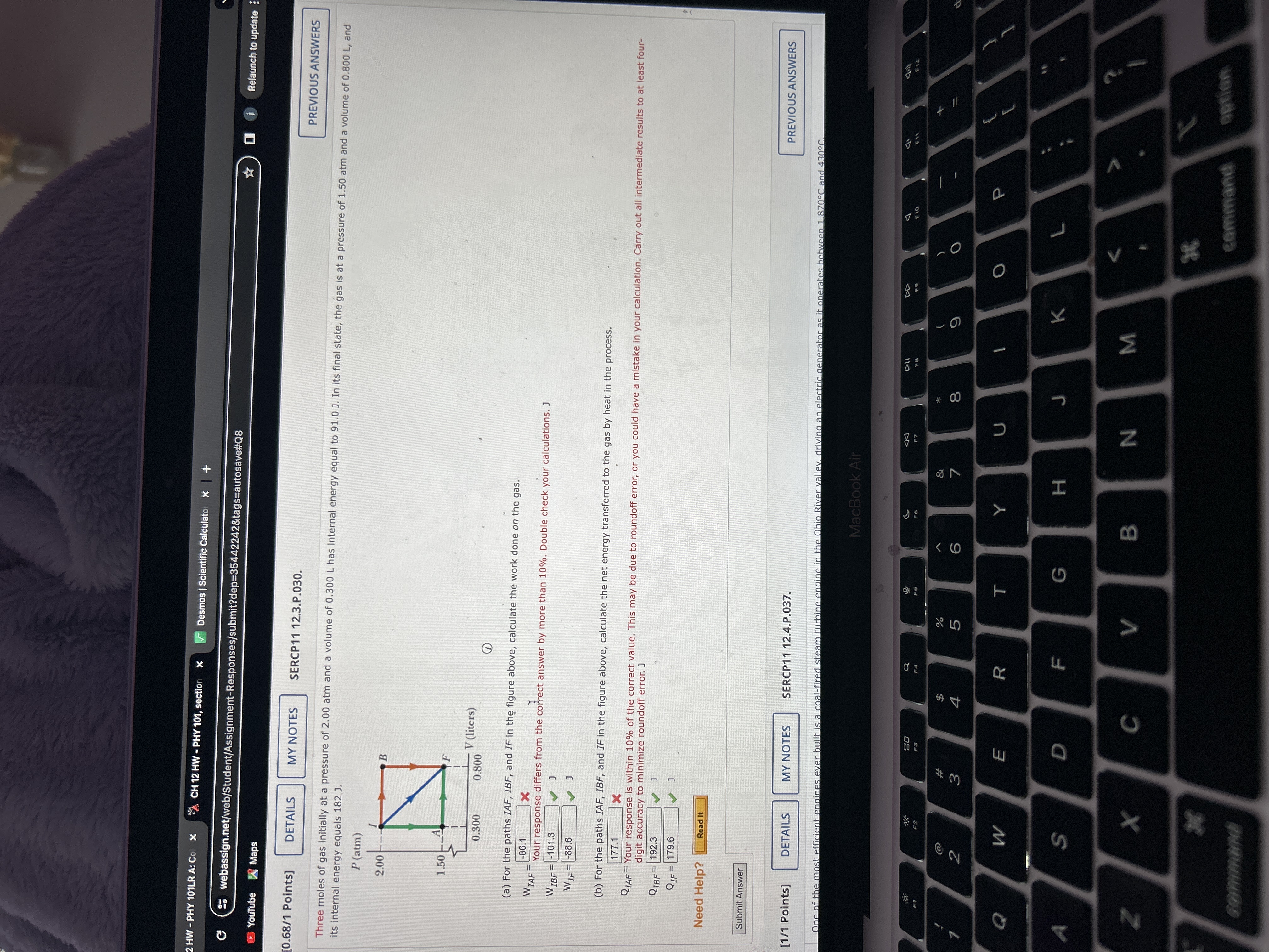 Three moles of gas initially at a pressure of 2