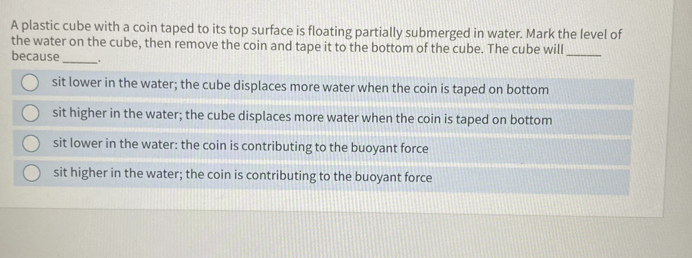 A plastic cube with a coin taped to its top