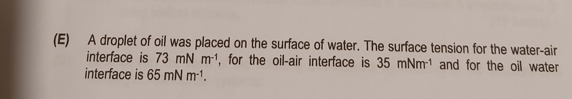 ( E ) A droplet of oil was placed on the surface