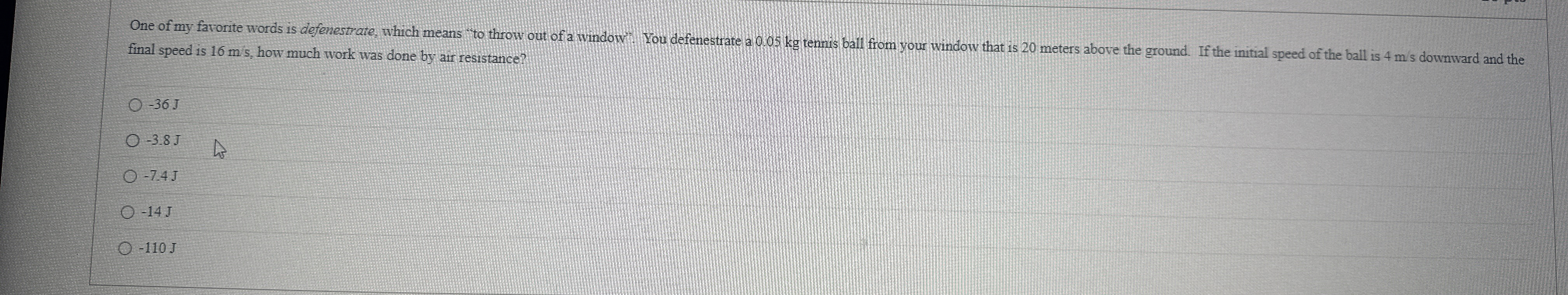 final speed is 1 6 m s , how much work was done