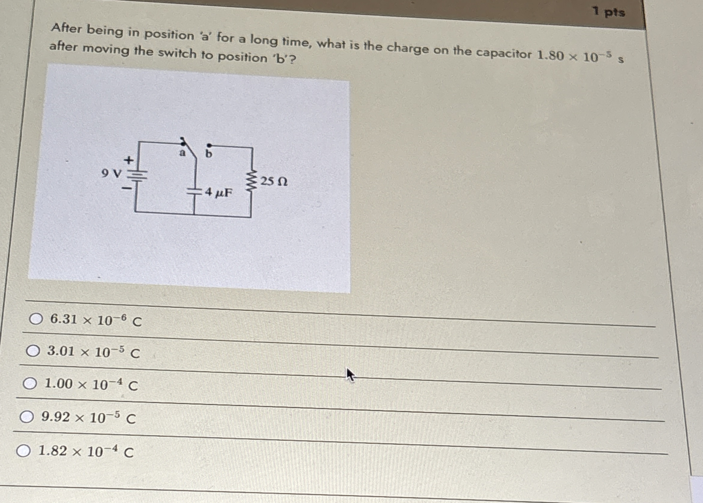 1 pis After being in position ' a ' for a long