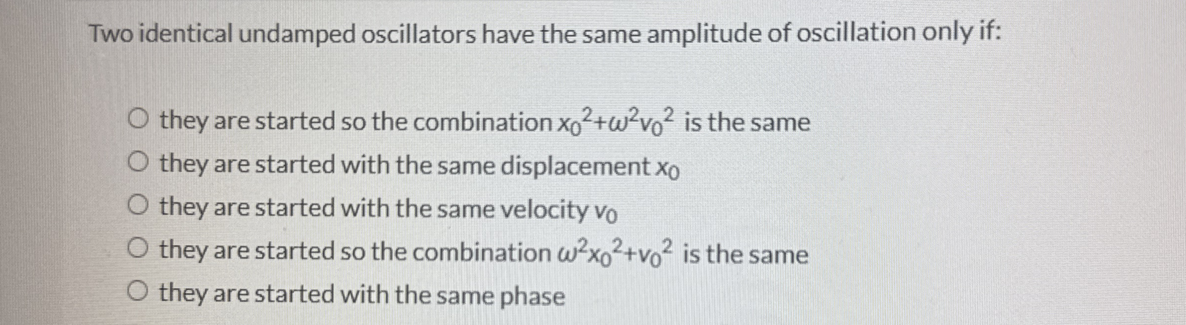 Two identical undamped oscillators have the same