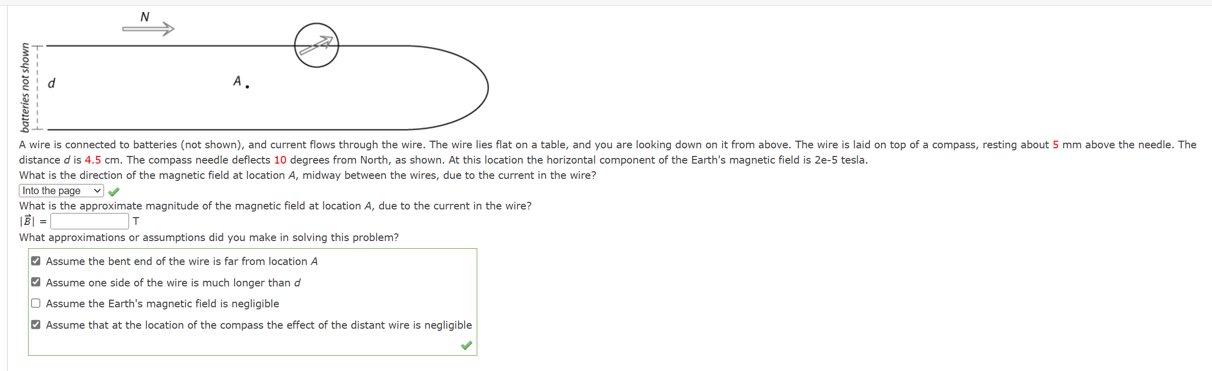 distance \ ( d \ ) is 4 . 5 cm . The compass