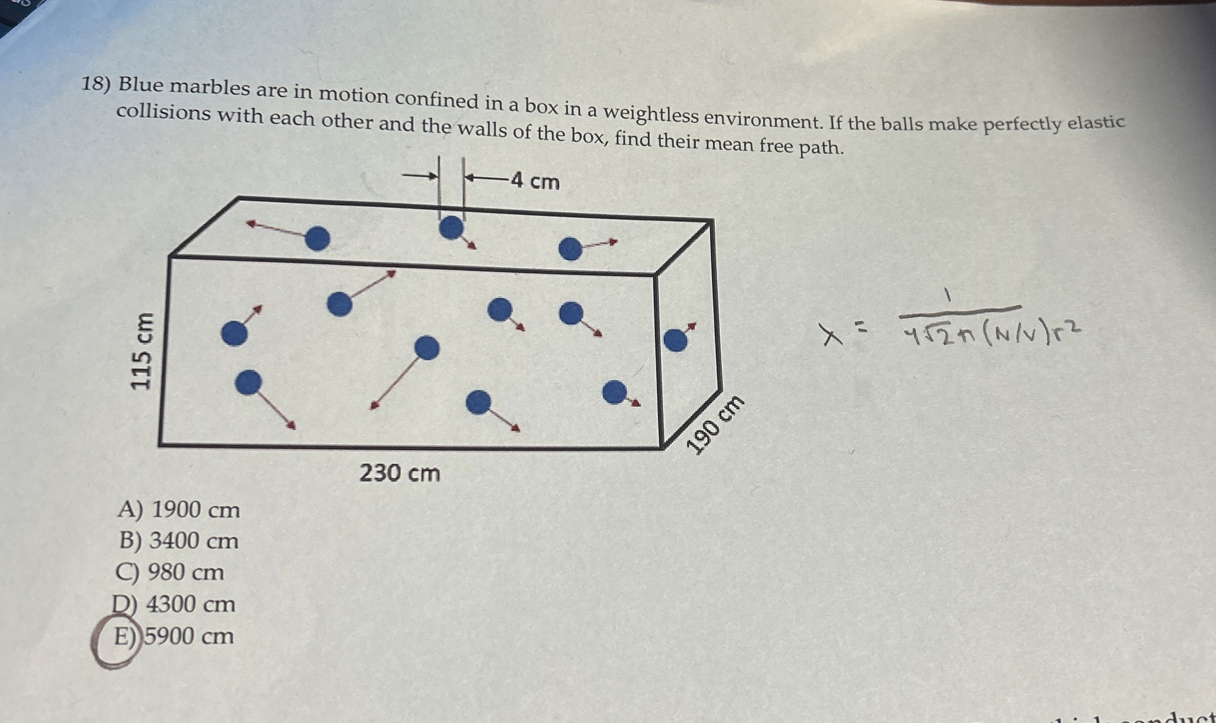 Blue marbles are in motion confined in a box in a