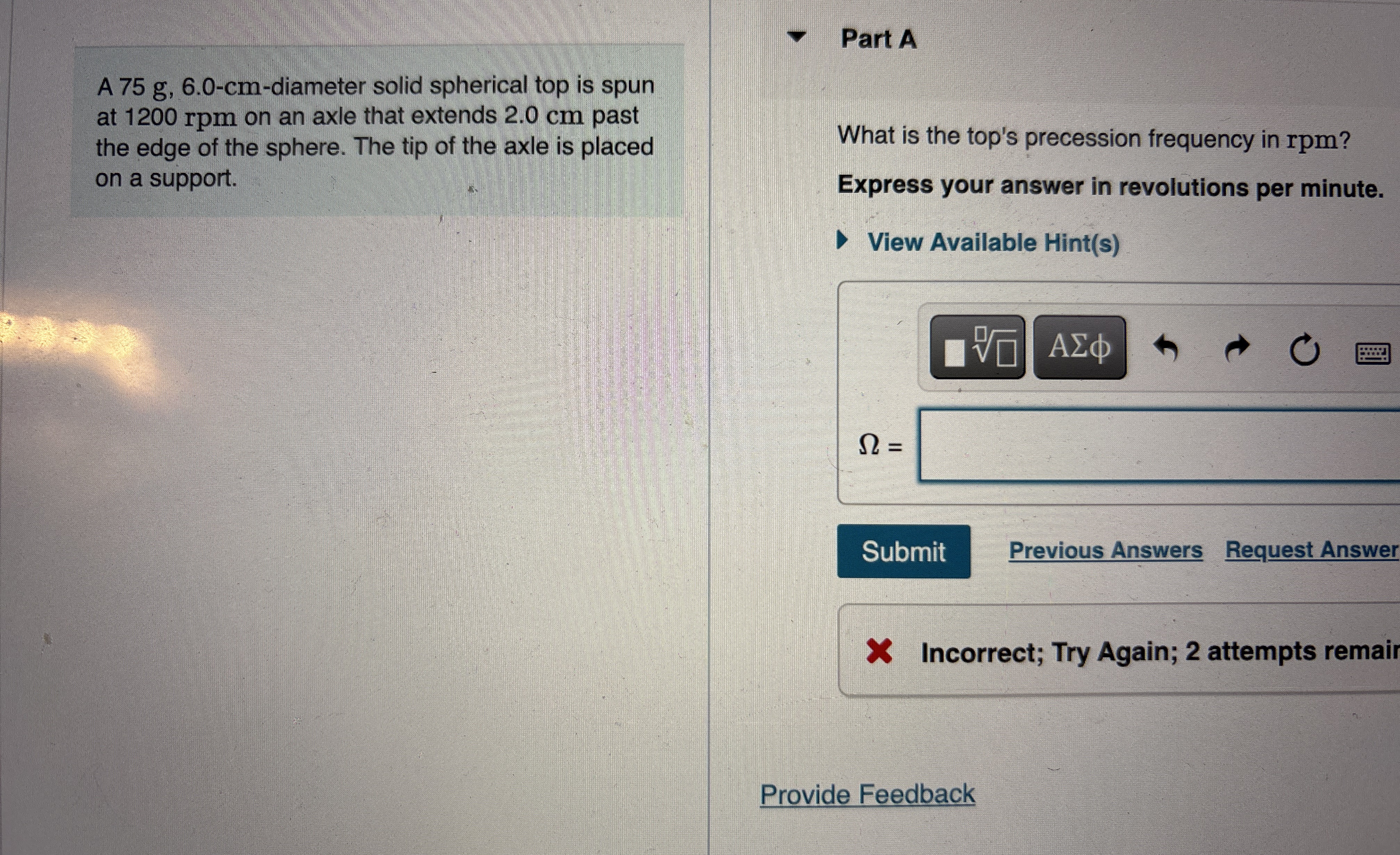 What is the tops precxesion frequency rpm ?