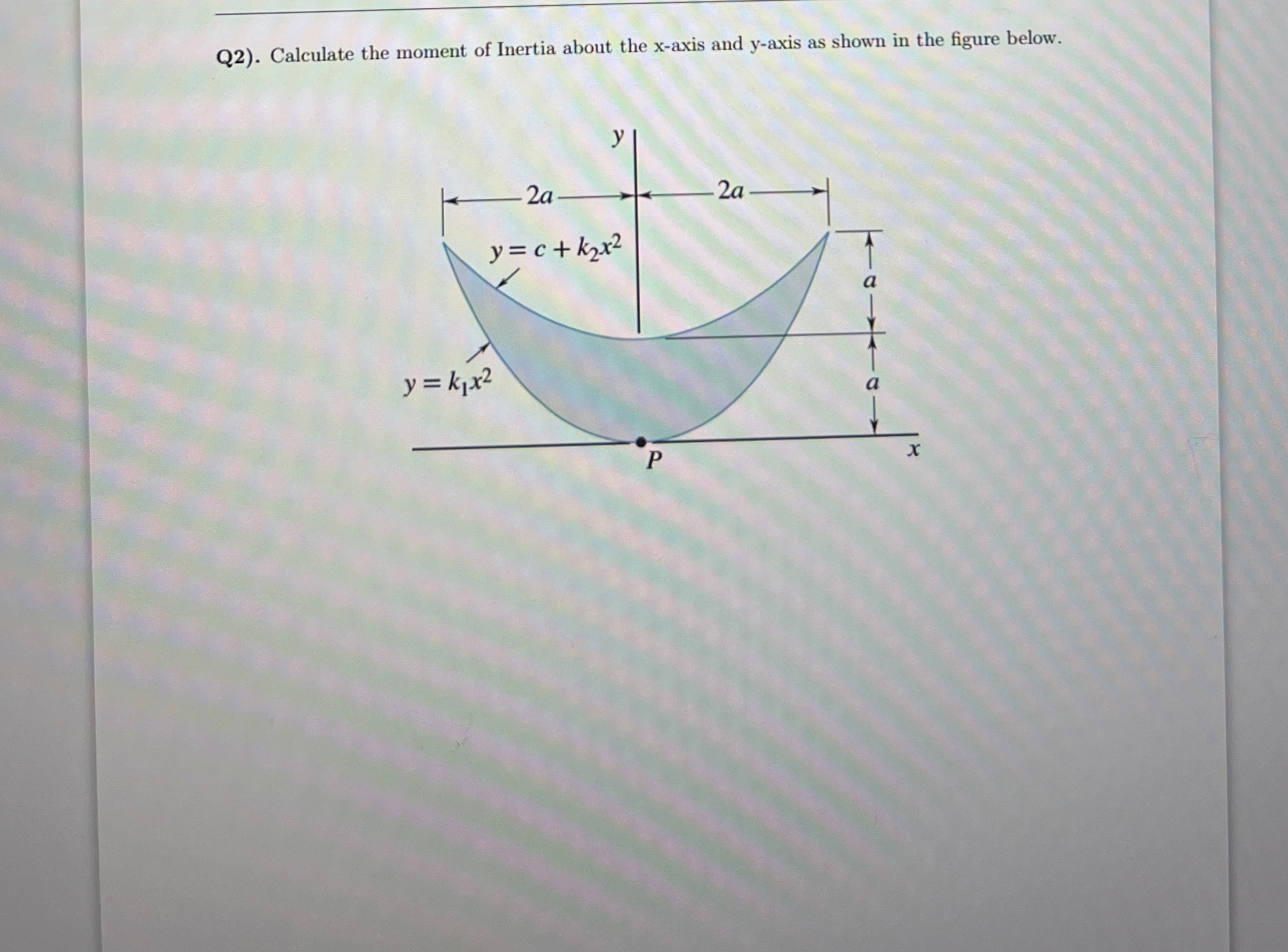 Q 2 ) . Calculate the moment of Inertia about the