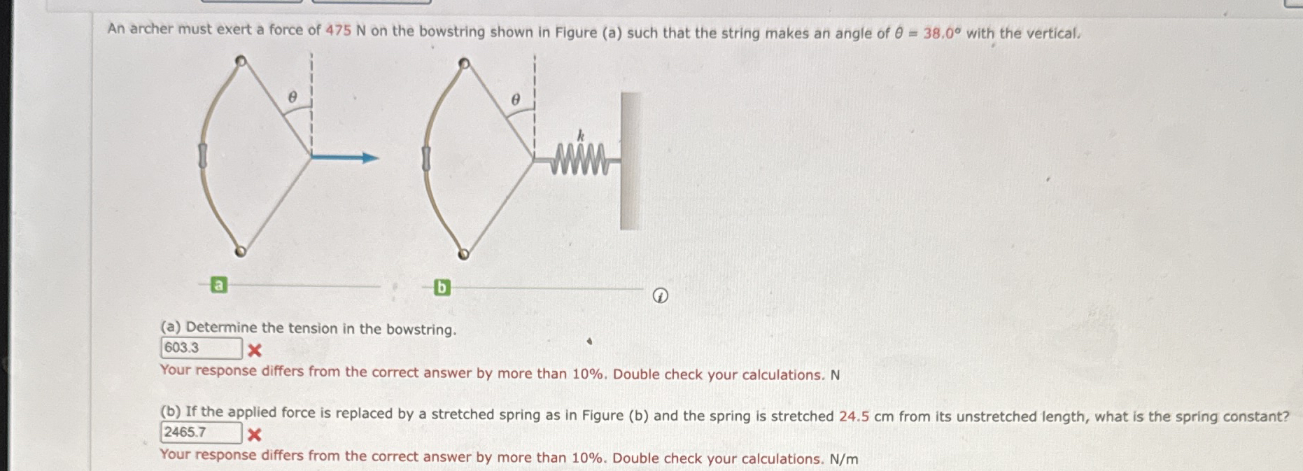 An archer must exert a force of 4 7 5 N on the