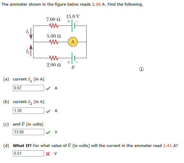 The ammeter shown in the figure below reads 2 . 0