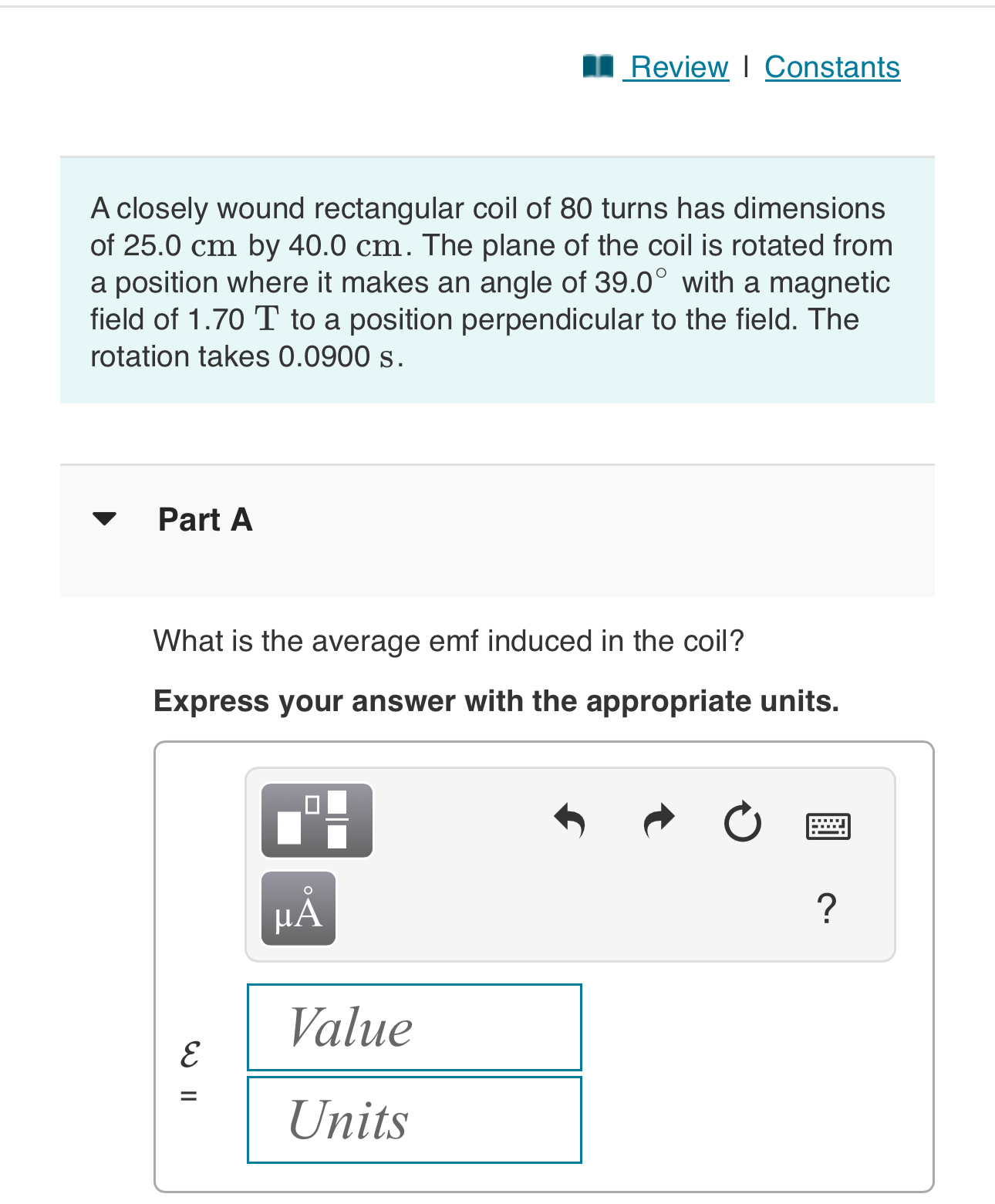 Review Constants A closely wound rectangular coil