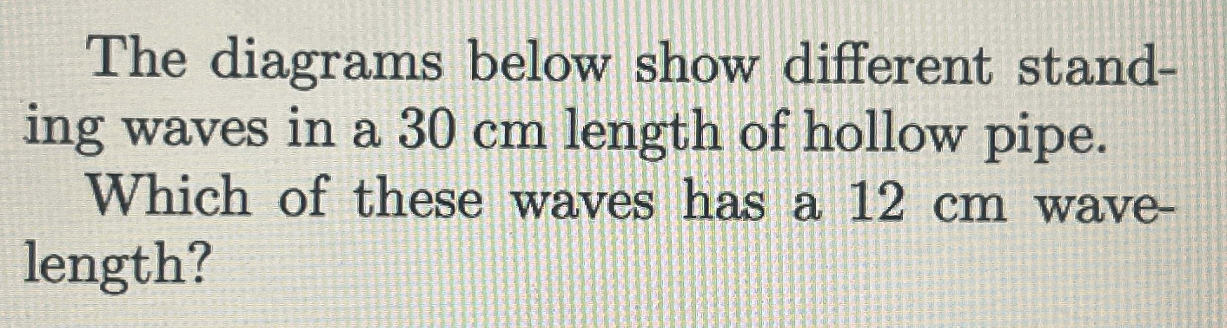 The diagrams below show different standing waves