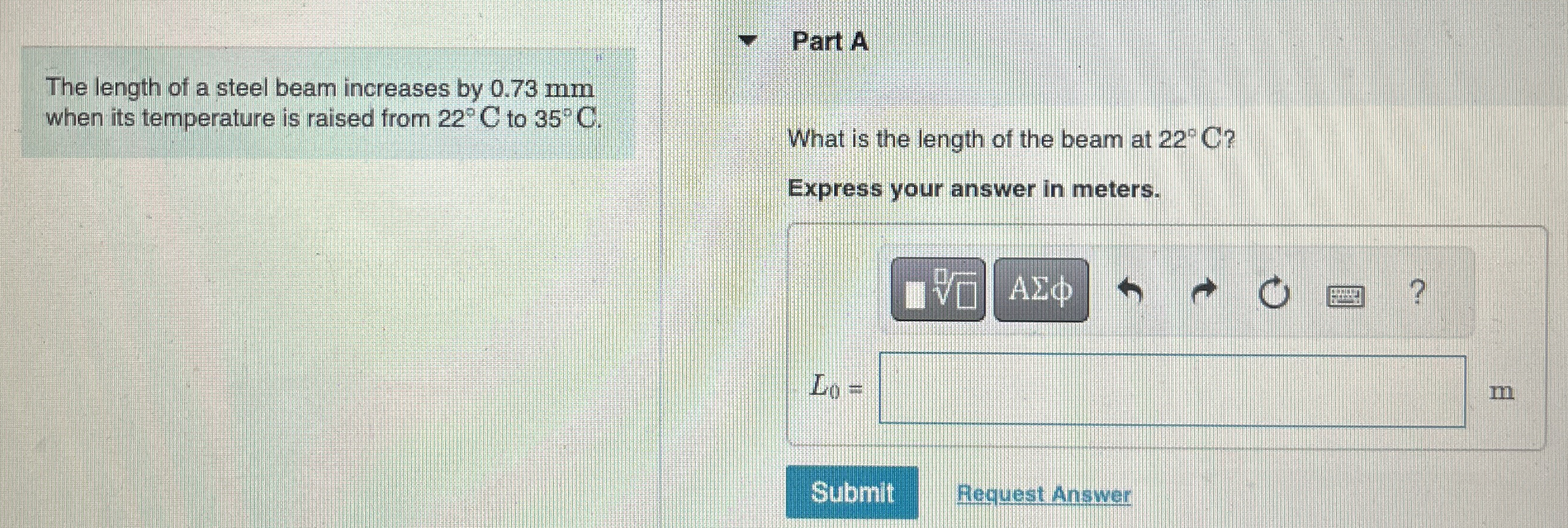 The length of a steel beam increases by 0 . 7 3