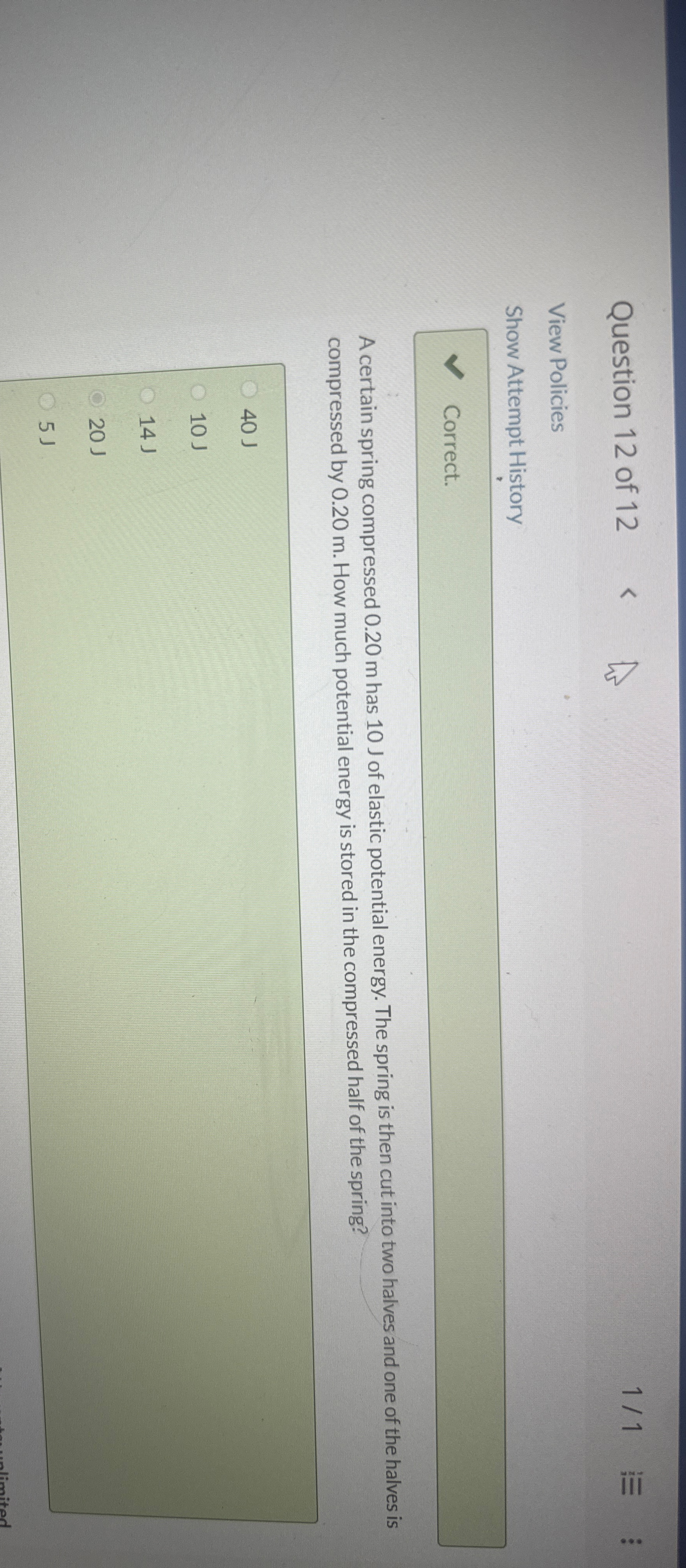 Question 1 2 of 1 2 1 1 View Policies Show