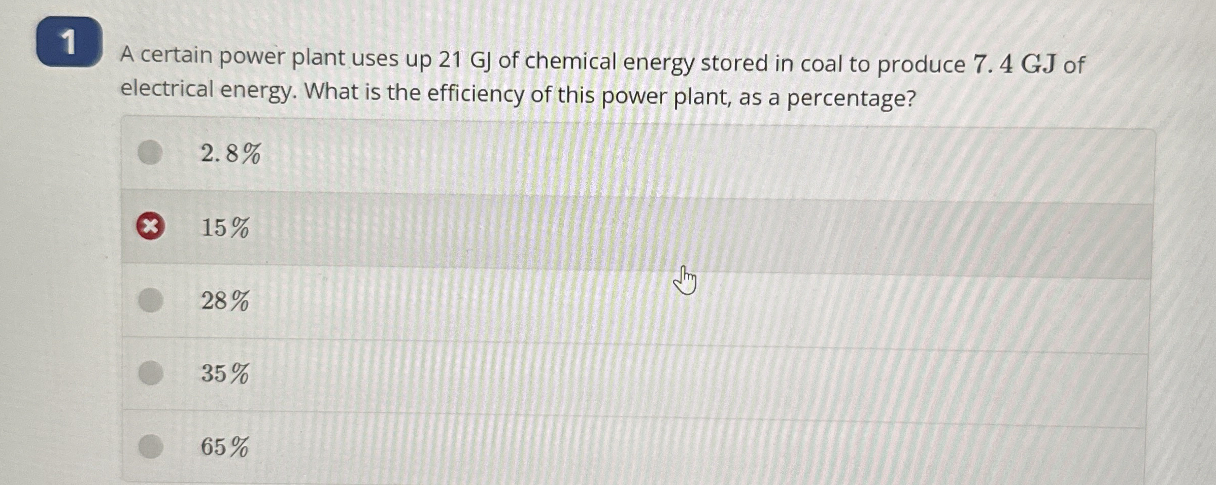 A certain power plant uses up 2 1 GJ of chemical