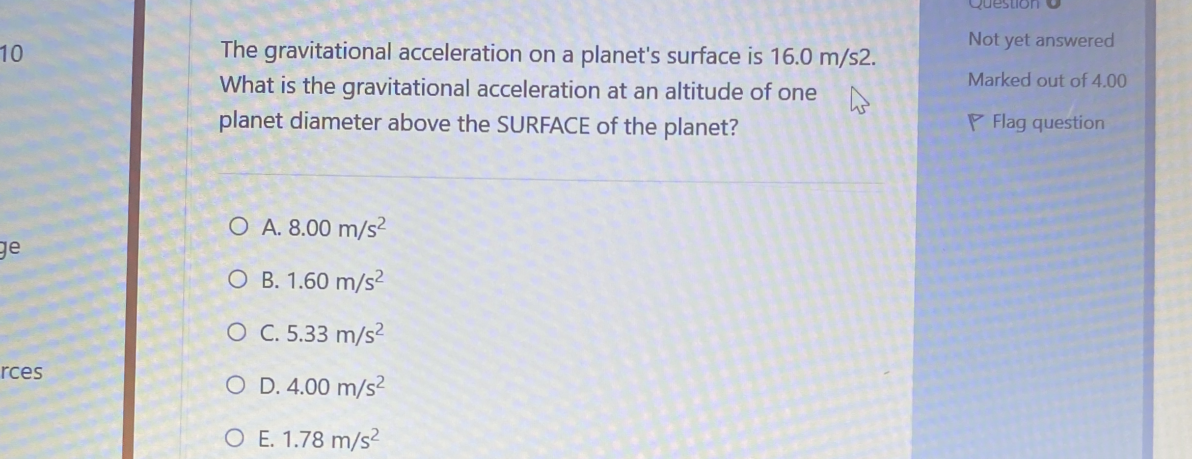 The gravitational acceleration on a planet's