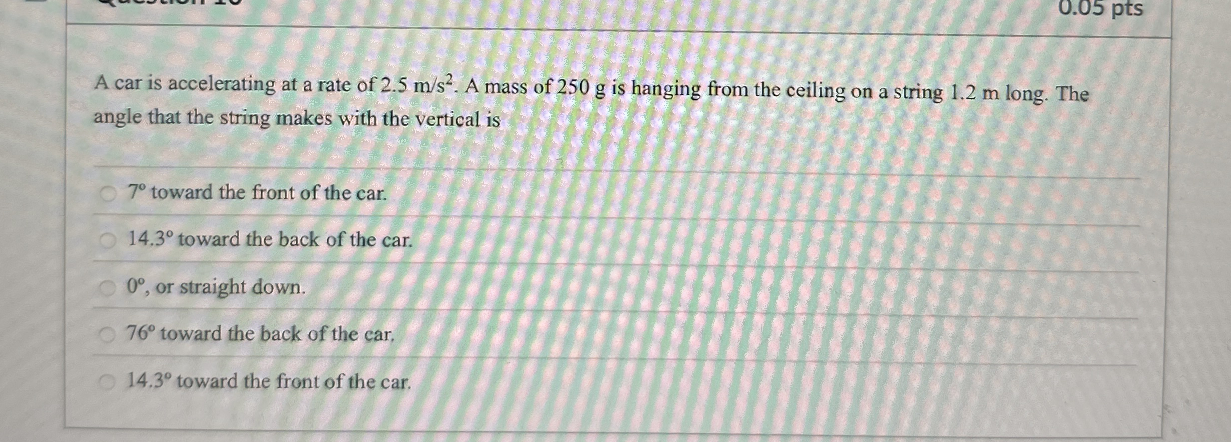 A car is accelerating at a rate of 2 . 5 m s 2 .