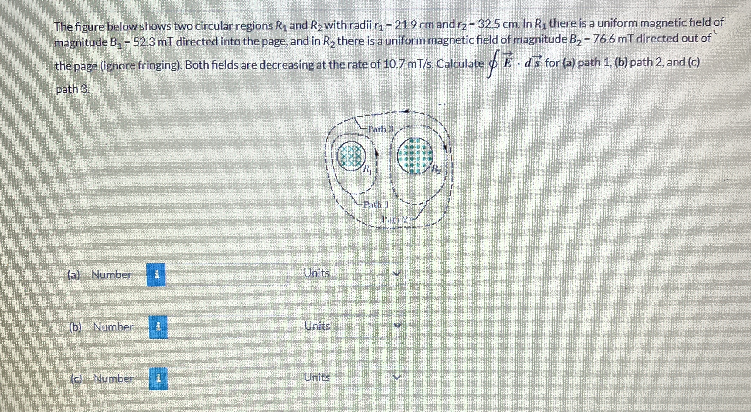 The figure below shows two circular regions R 1
