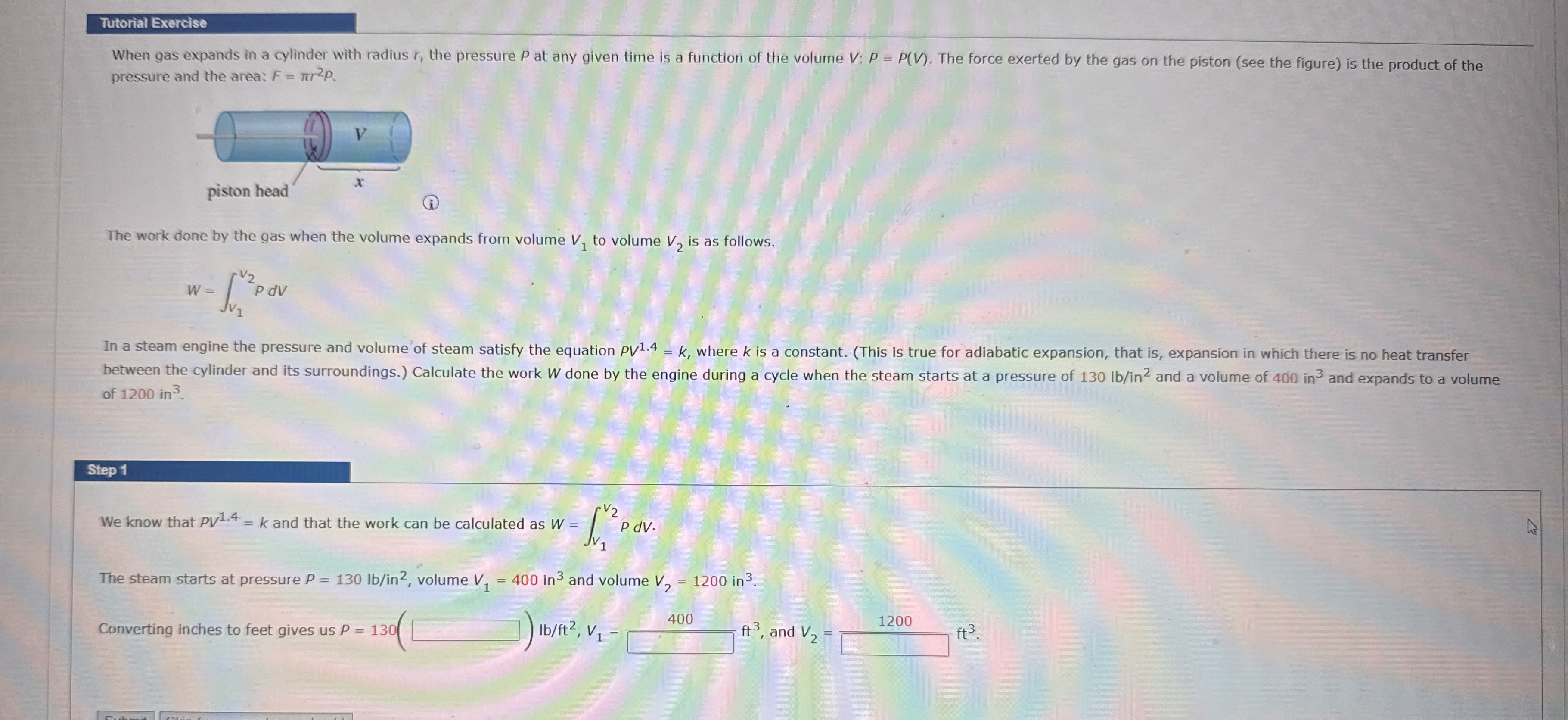 Tutorial Exercise pressure and the area: F = r 2