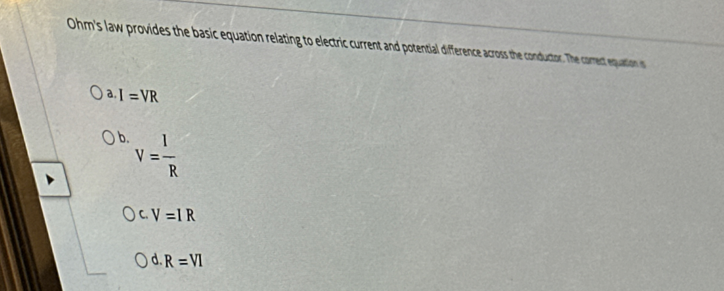 Ohm's law provides the basic equation relating to