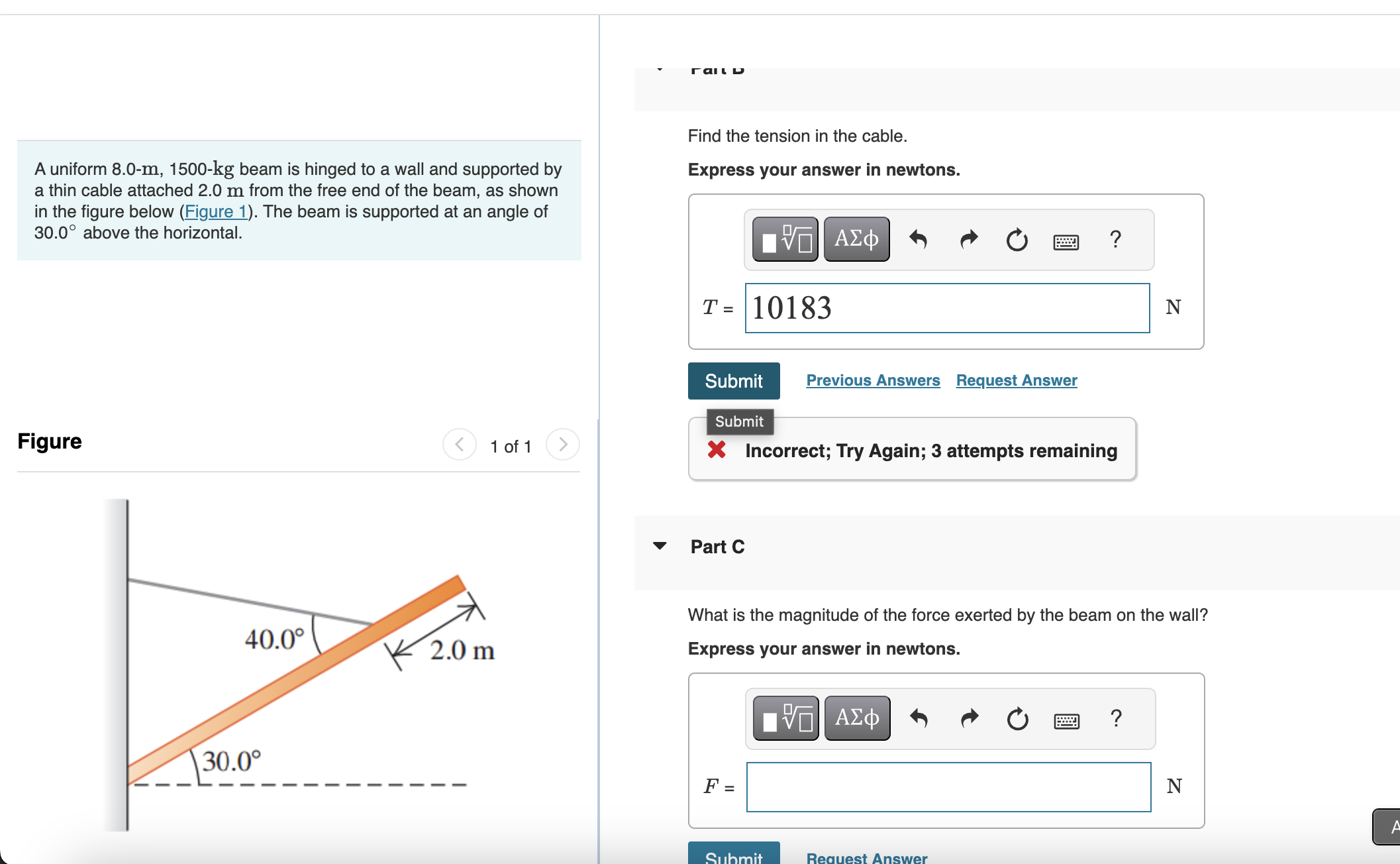 A uniform \ ( 8 . 0 - \ mathrm { m } , 1 5 0 0 -