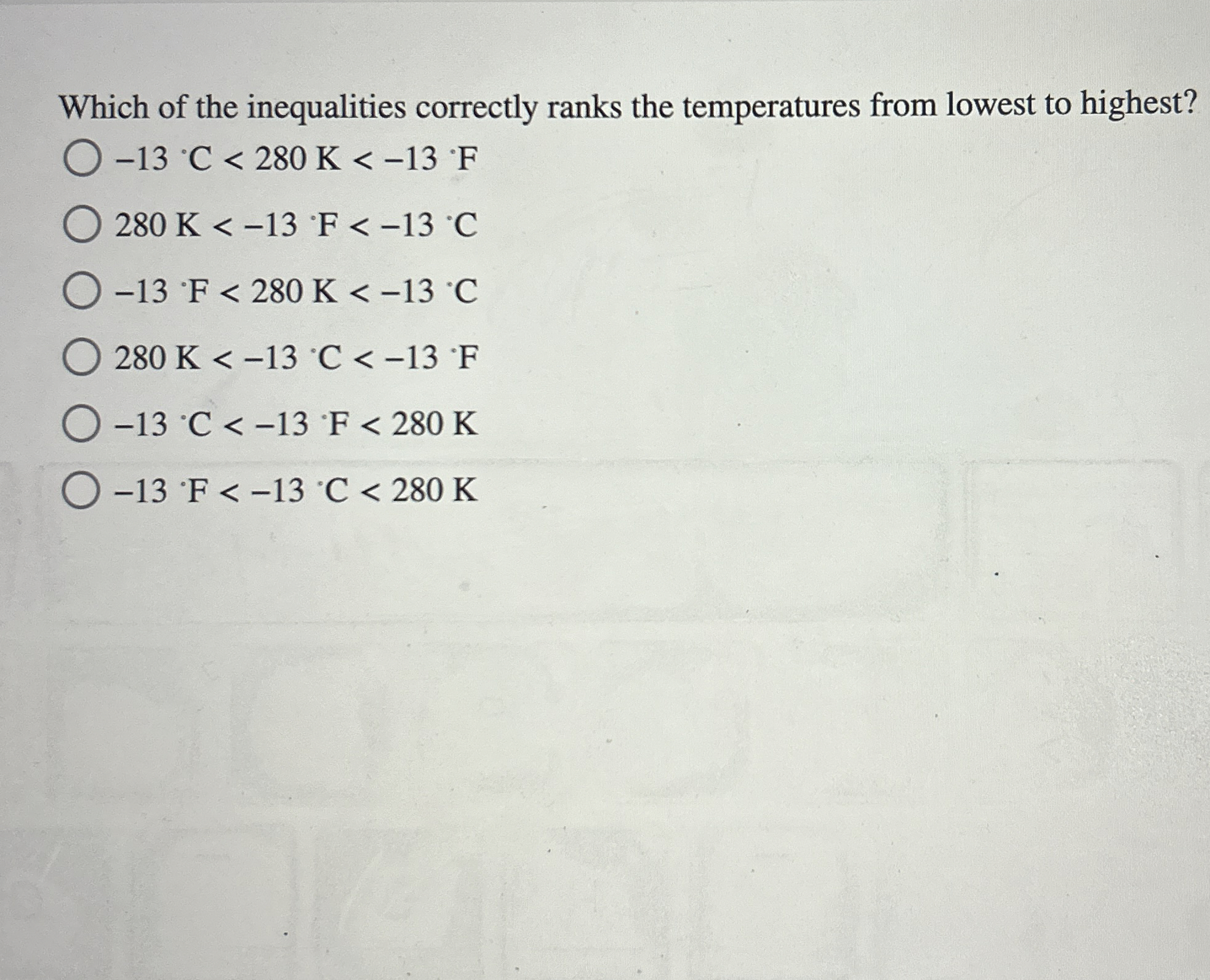 Which of the inequalities correctly ranks the