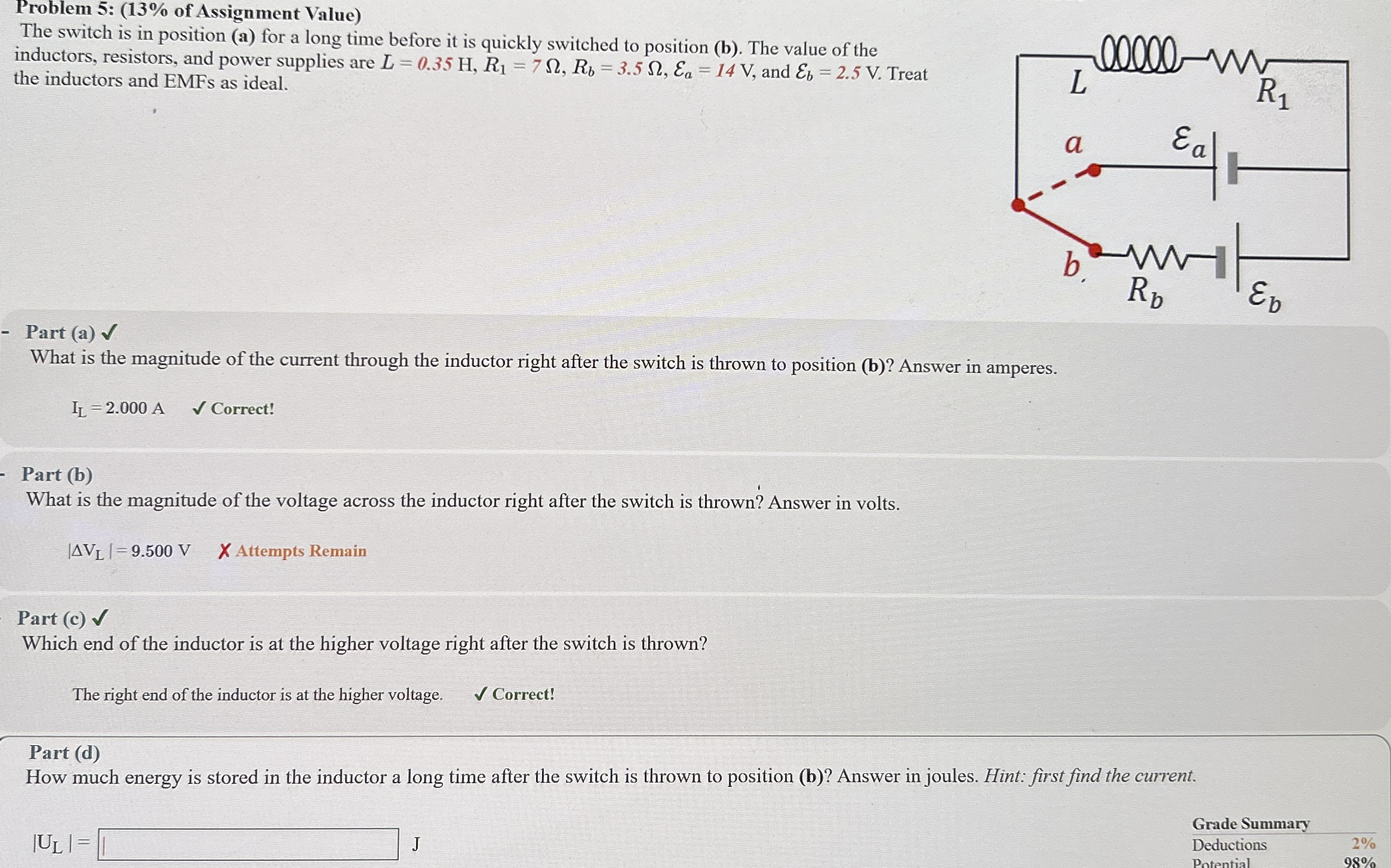 Problem 5 : ( 1 3 % of Assignment Value ) The