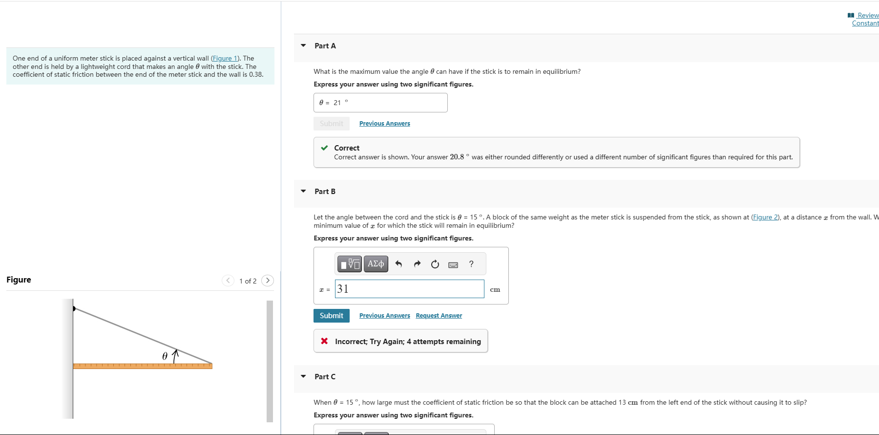 One end of a uniform meter stick is placed