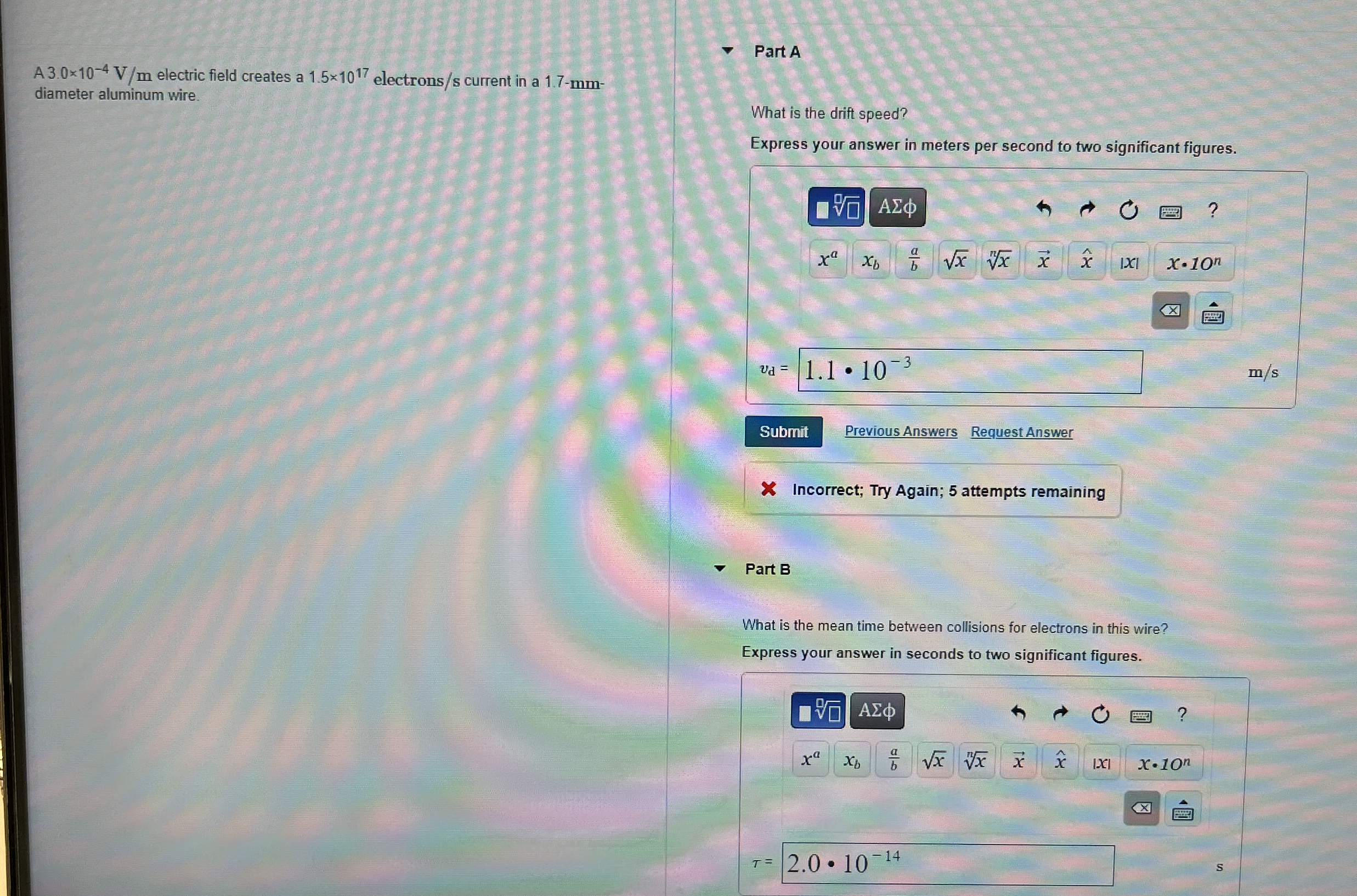 A 3 . 0 1 0 - 4 V m electric field creates a 1 .