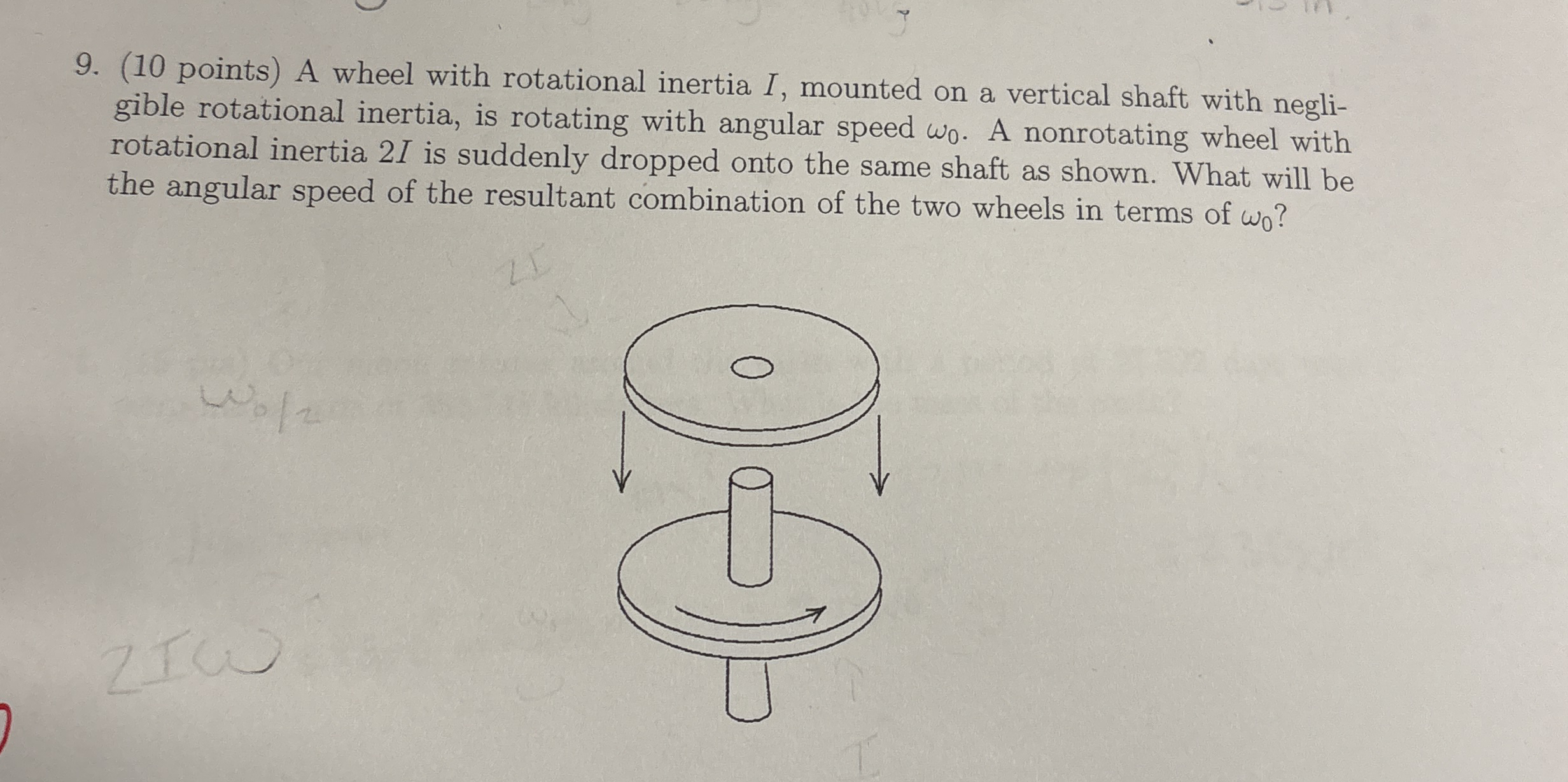 ( 1 0 points ) A wheel with rotational inertia I,