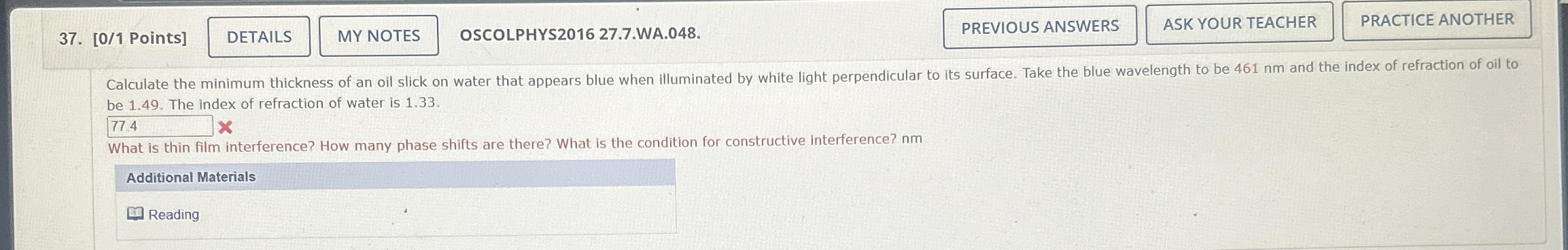 [ 0 / 1 Points ] OSCOLPHYS 2 0 1 6 2 7 . 7 . WA .
