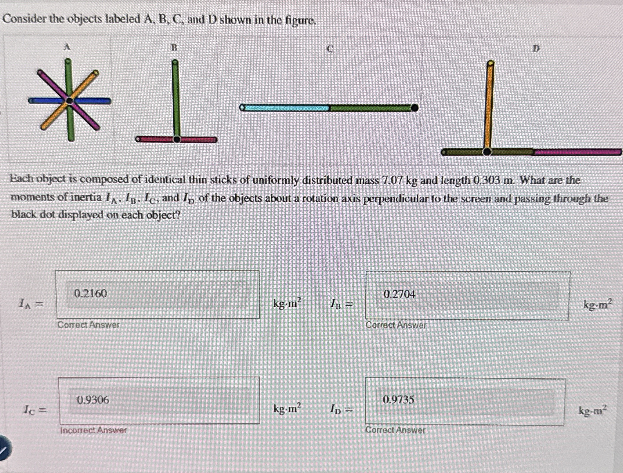 Consider the objects labeled A , B , C , and D