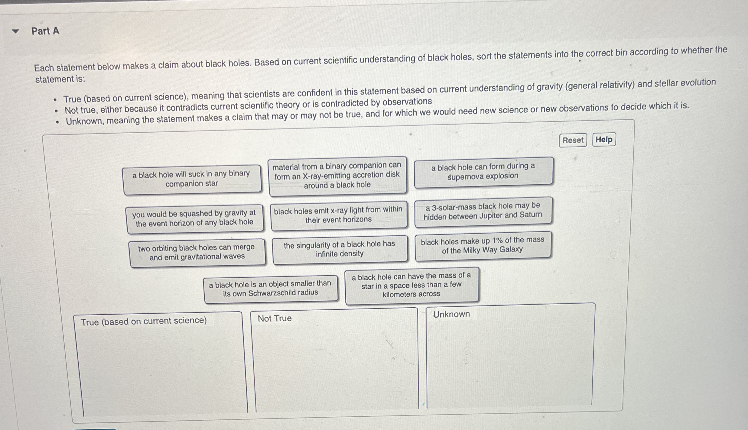 Part A Each statement below makes a claim about