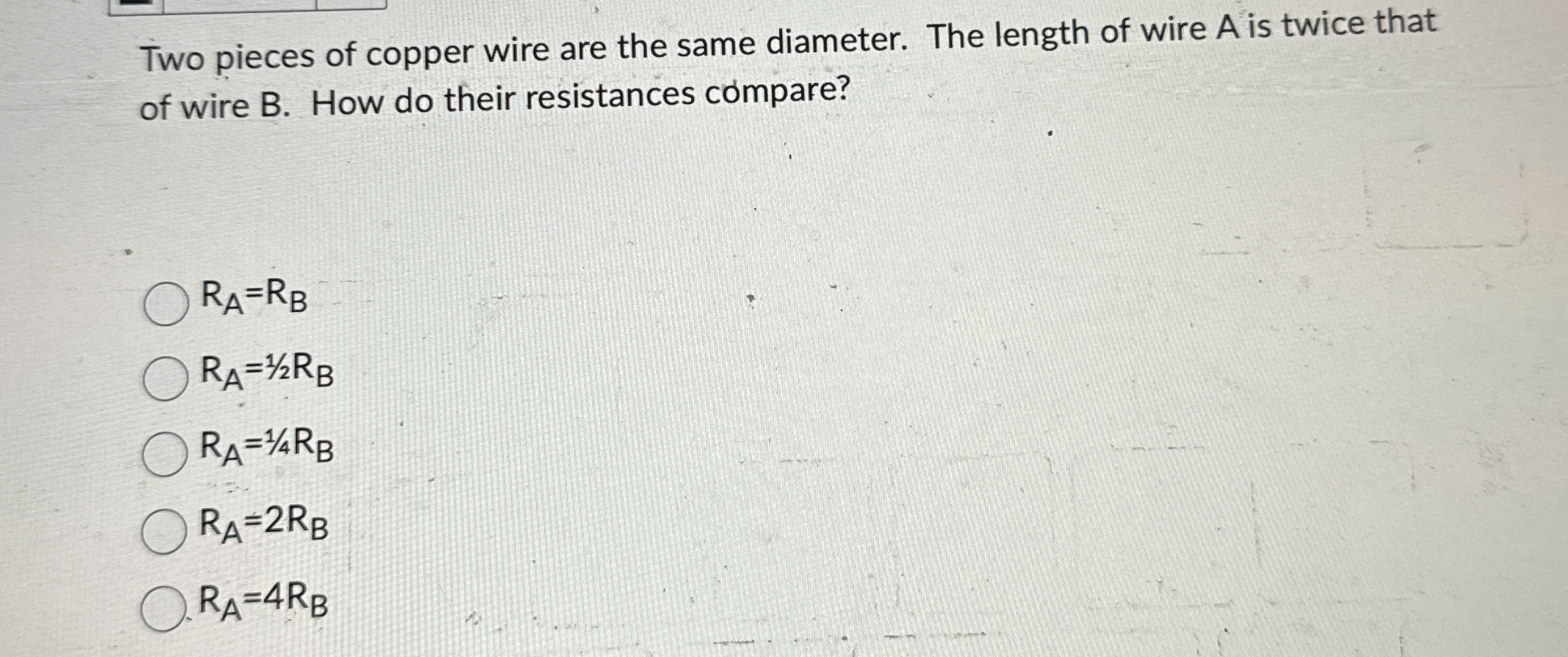 Two pieces of copper wire are the same diameter.