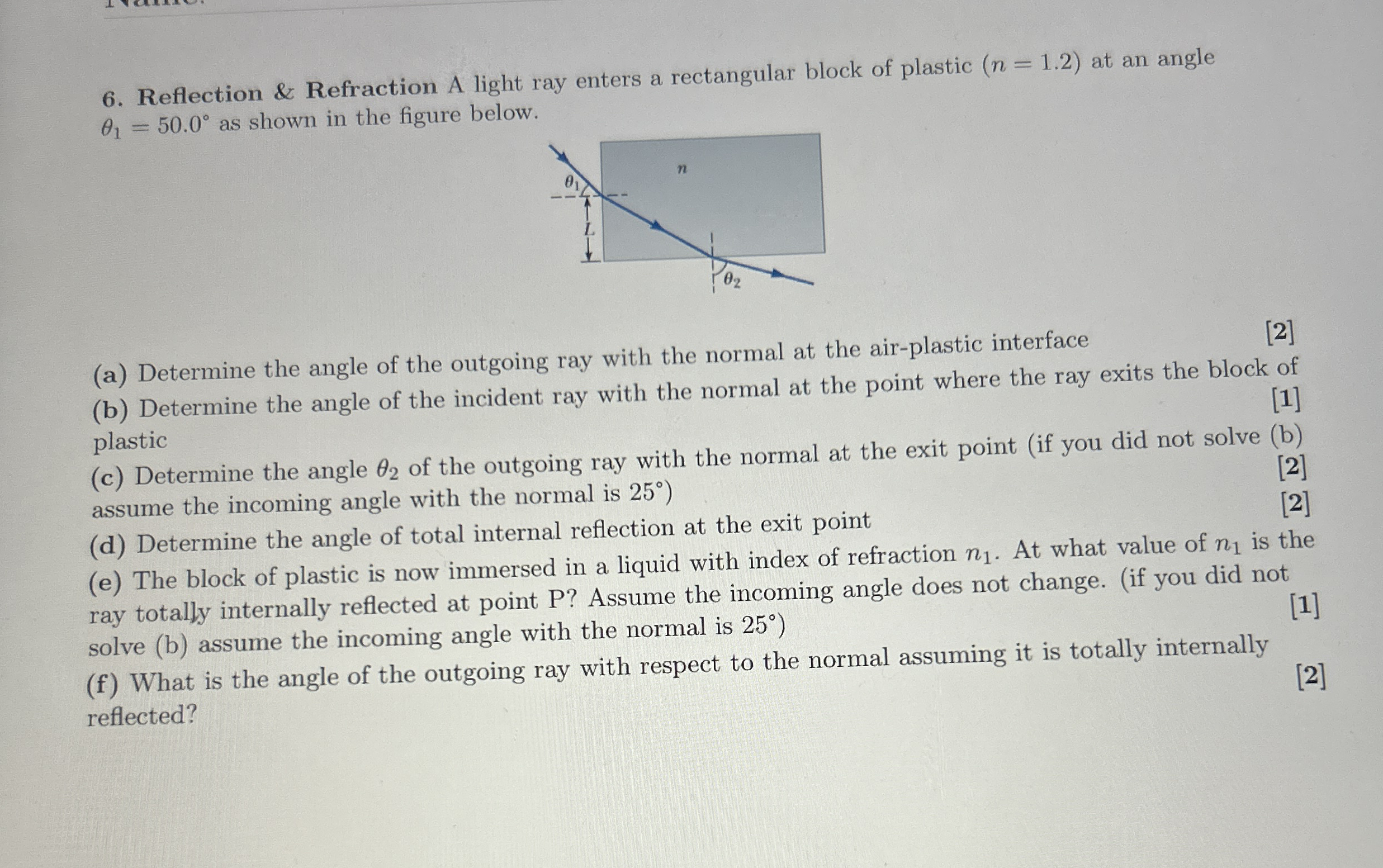 Reflection & Refraction A light ray enters a