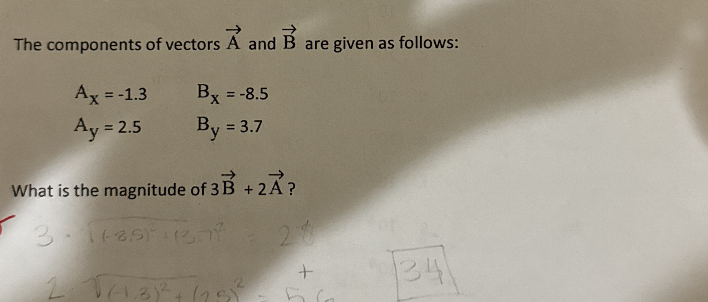 The components of vectors vec ( A ) and vec ( B )