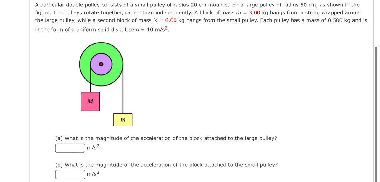 A particular double pulley consists of a small