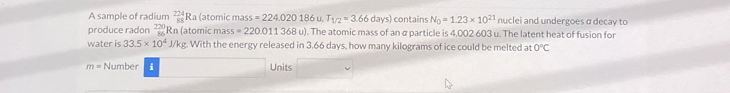 A sample of radium ? 8 8 2 2 4 R a ( atomic mass