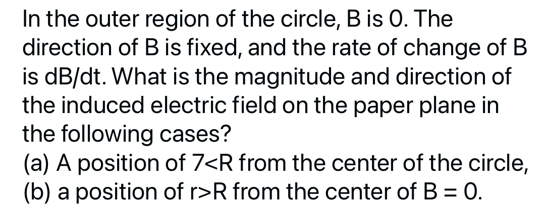 In the outer region of the circle, B is 0 . The