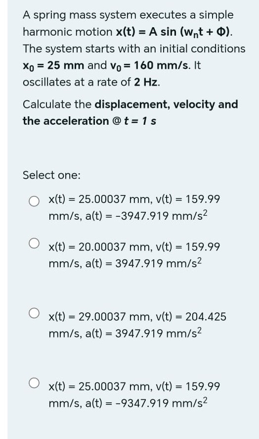 A spring mass system executes a simple harmonic