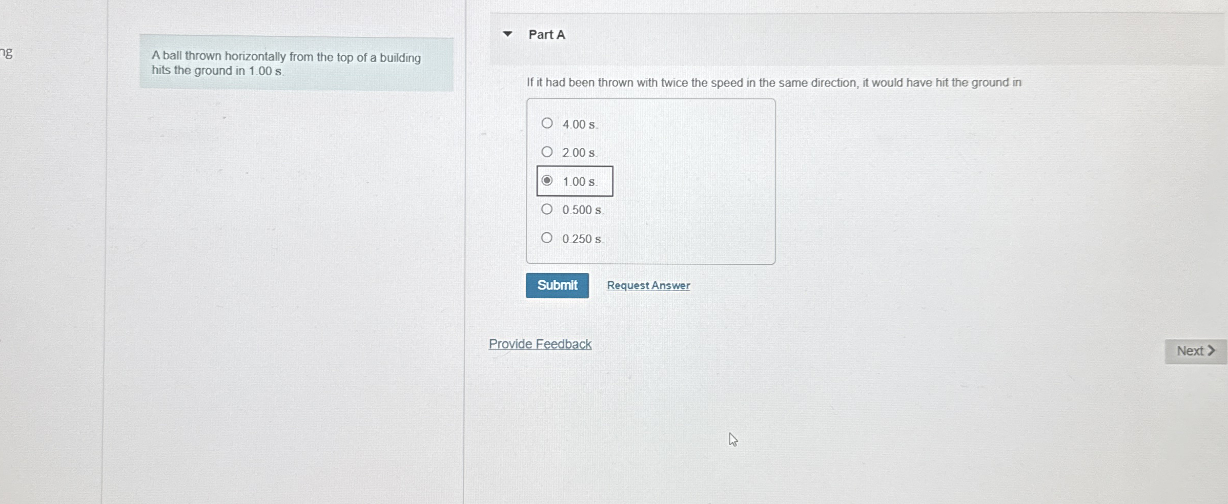 A ball thrown horizontally from the top of a