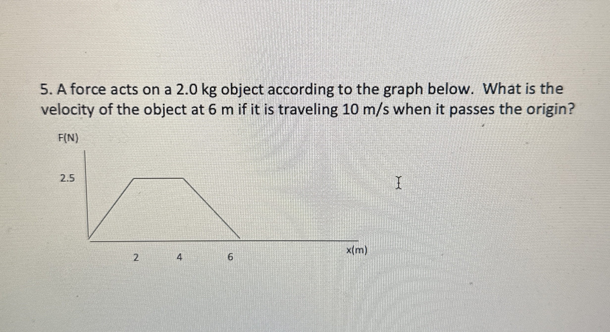 A force acts on a 2 . 0 kg object according to