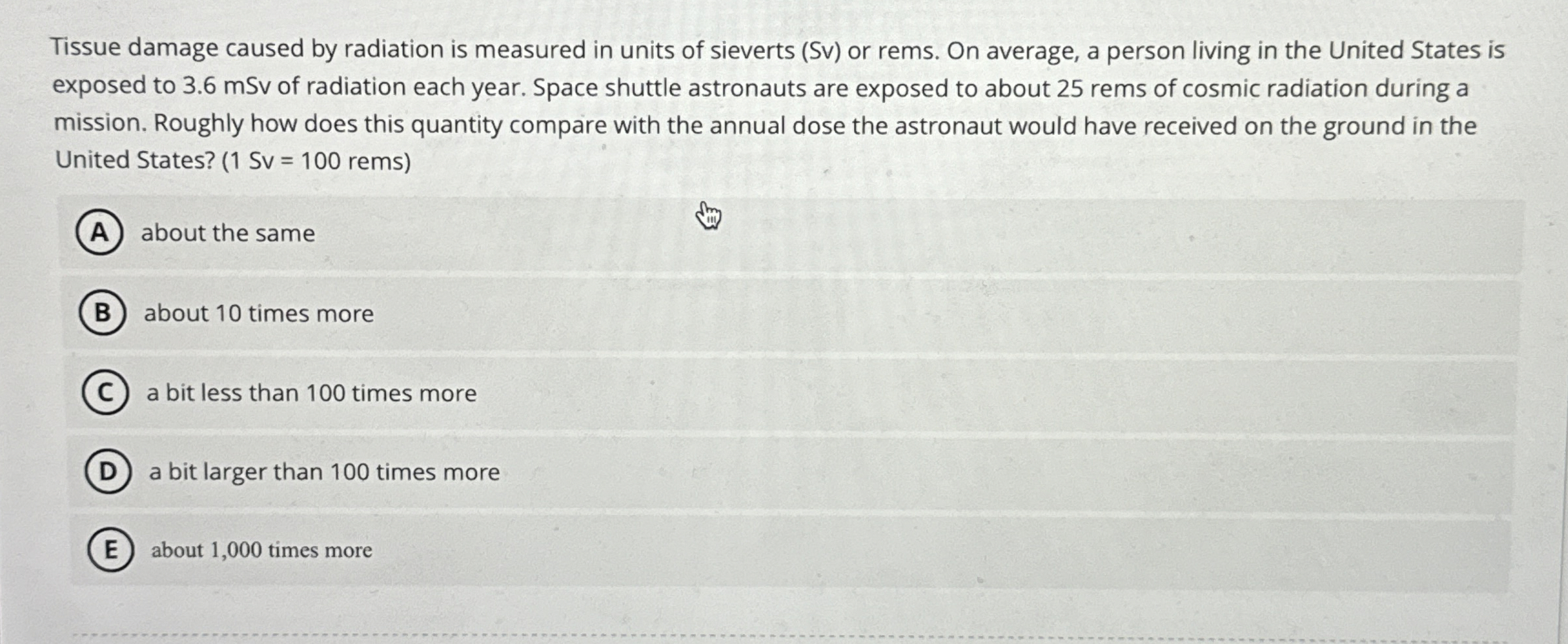 Tissue damage caused by radiation is measured in