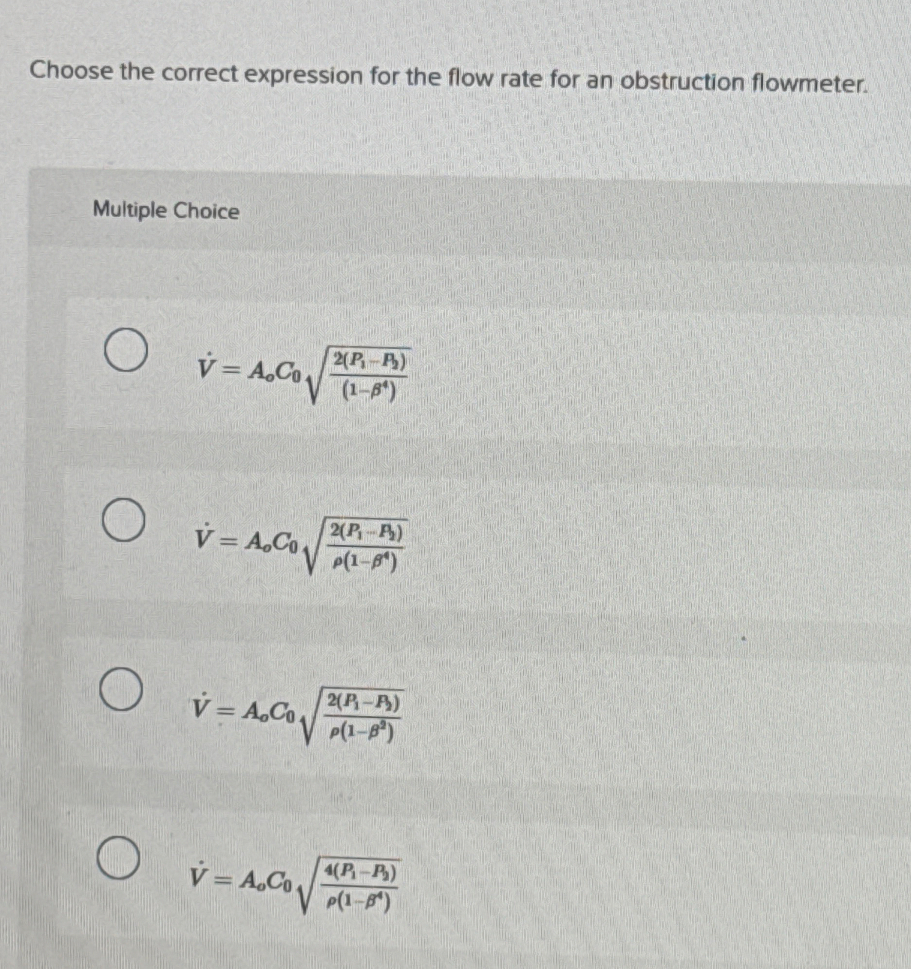 Choose the correct expression for the flow rate