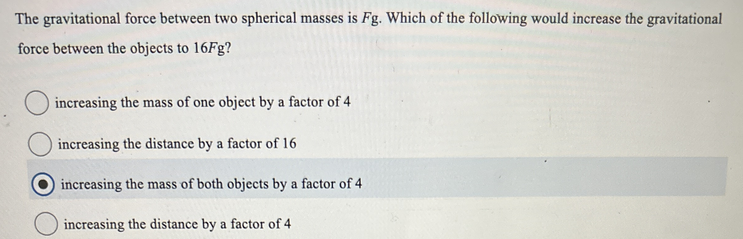 The gravitational force between two spherical