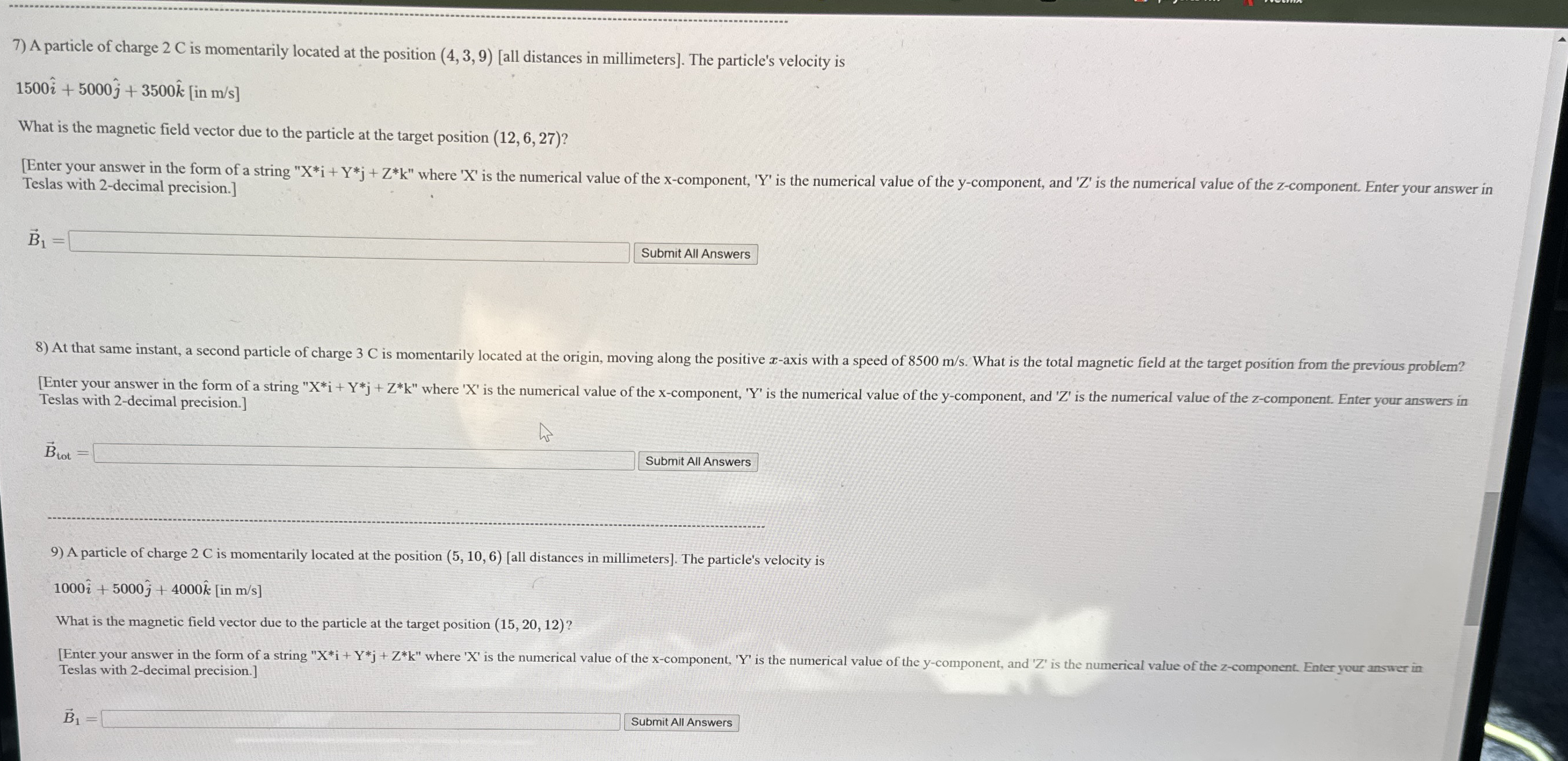 A particle of charge 2 C is momentarily located