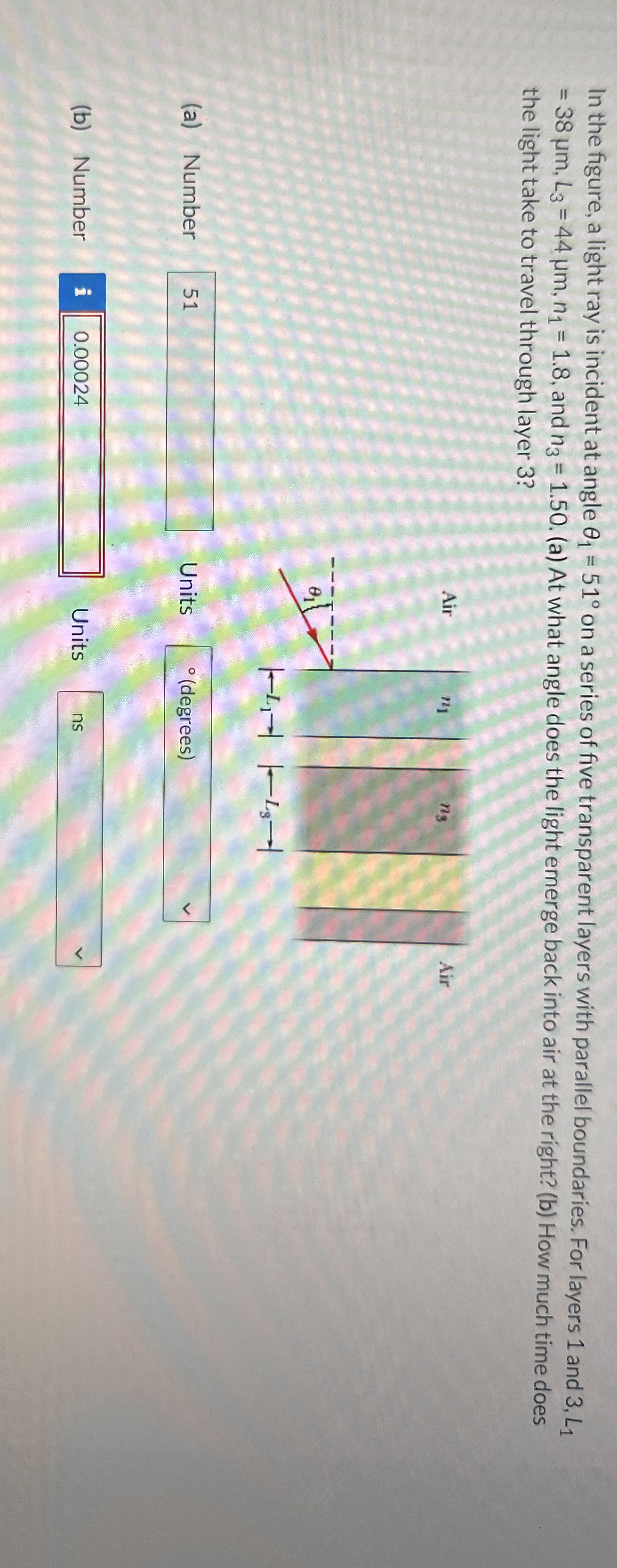 In the figure, a light ray is incident at angle 1