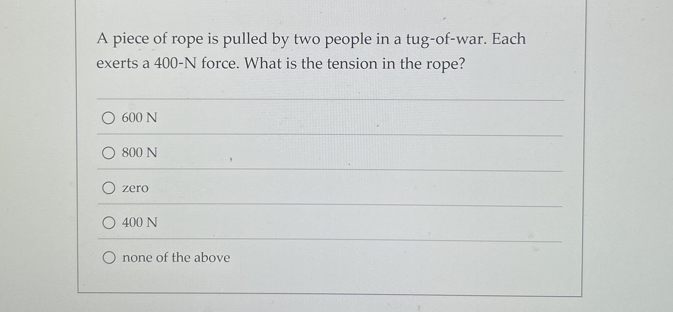 A piece of rope is pulled by two people in a tug