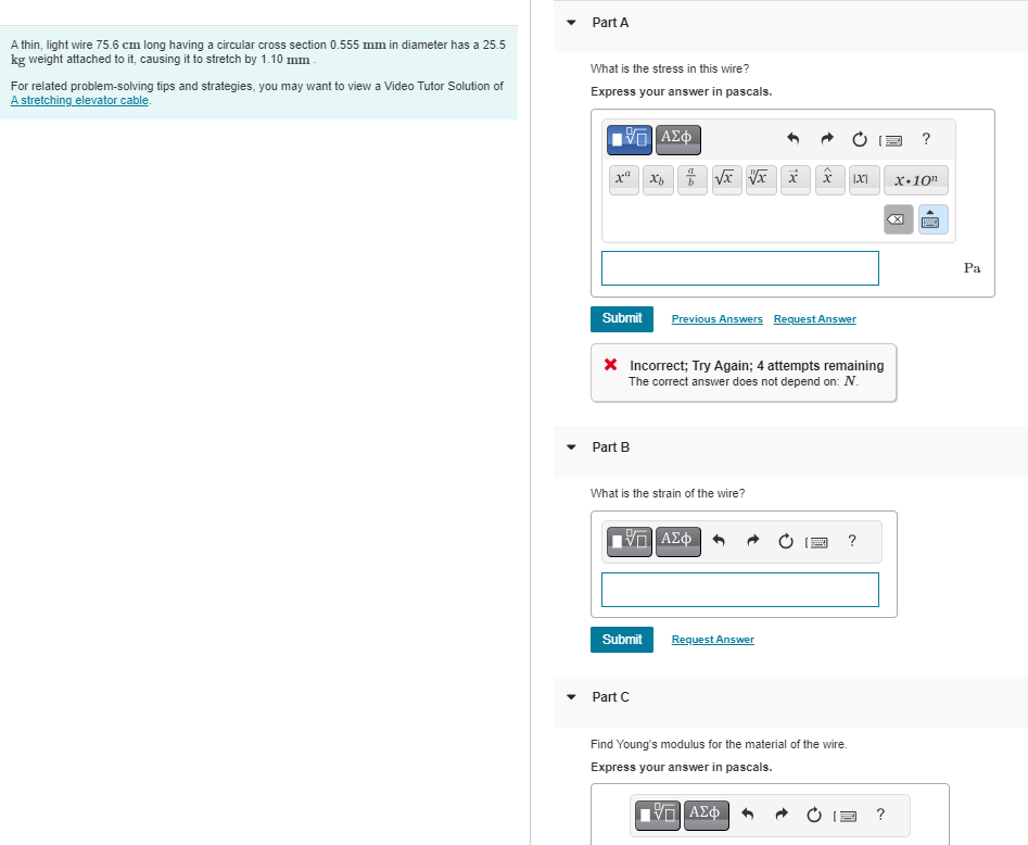 A thin, light wire 7 5 . 6 cm long having a
