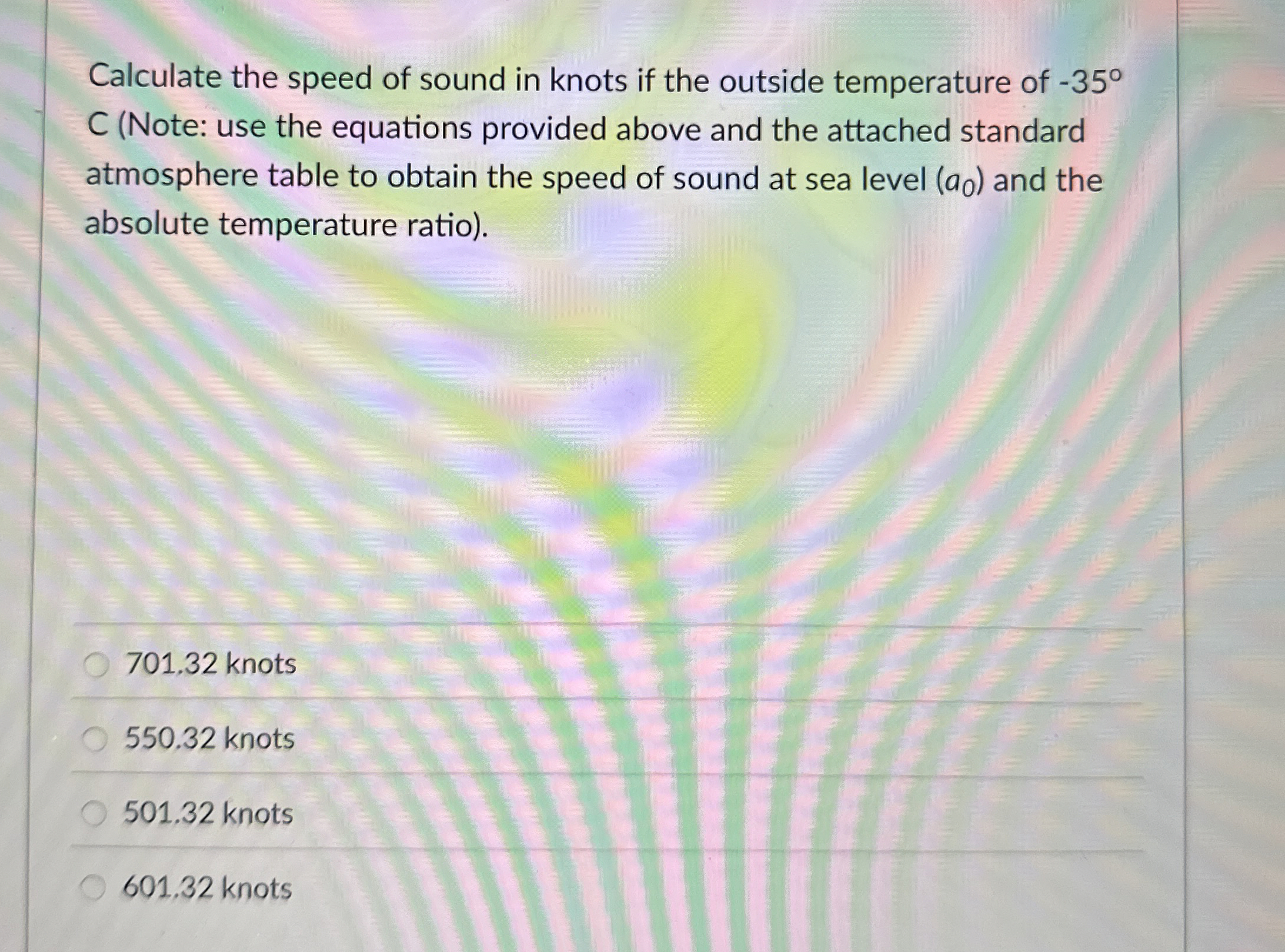 Calculate the speed of sound in knots if the
