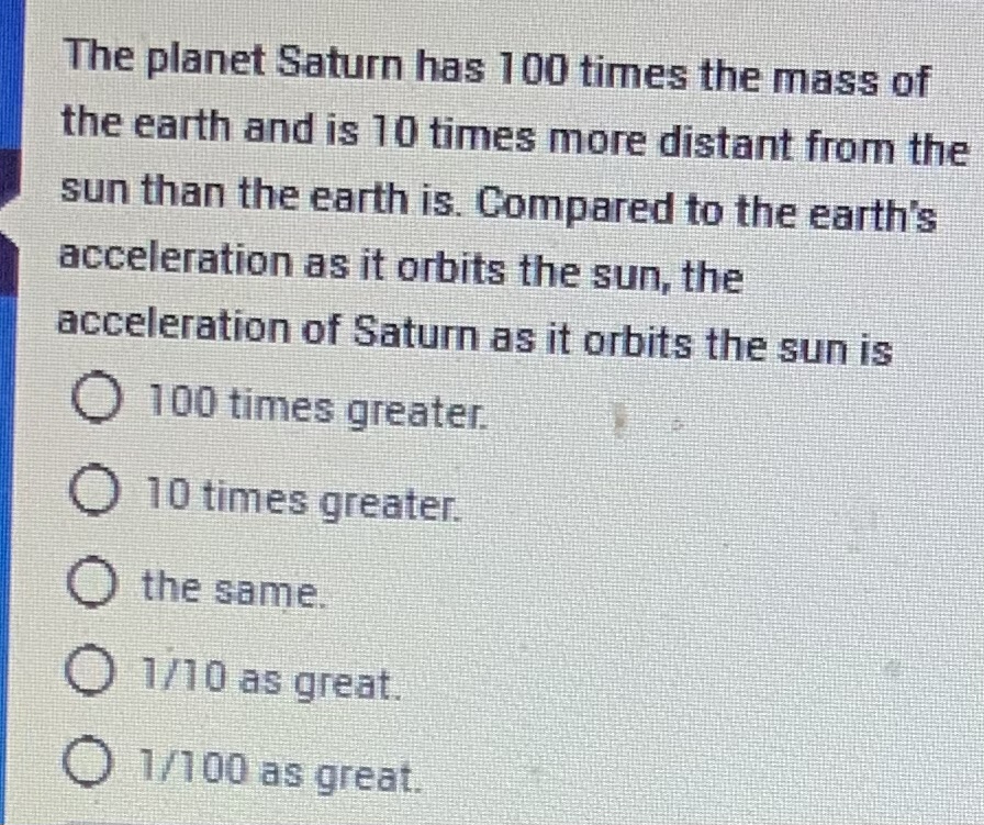 The planet Saturn has 1 0 0 times the mass of the