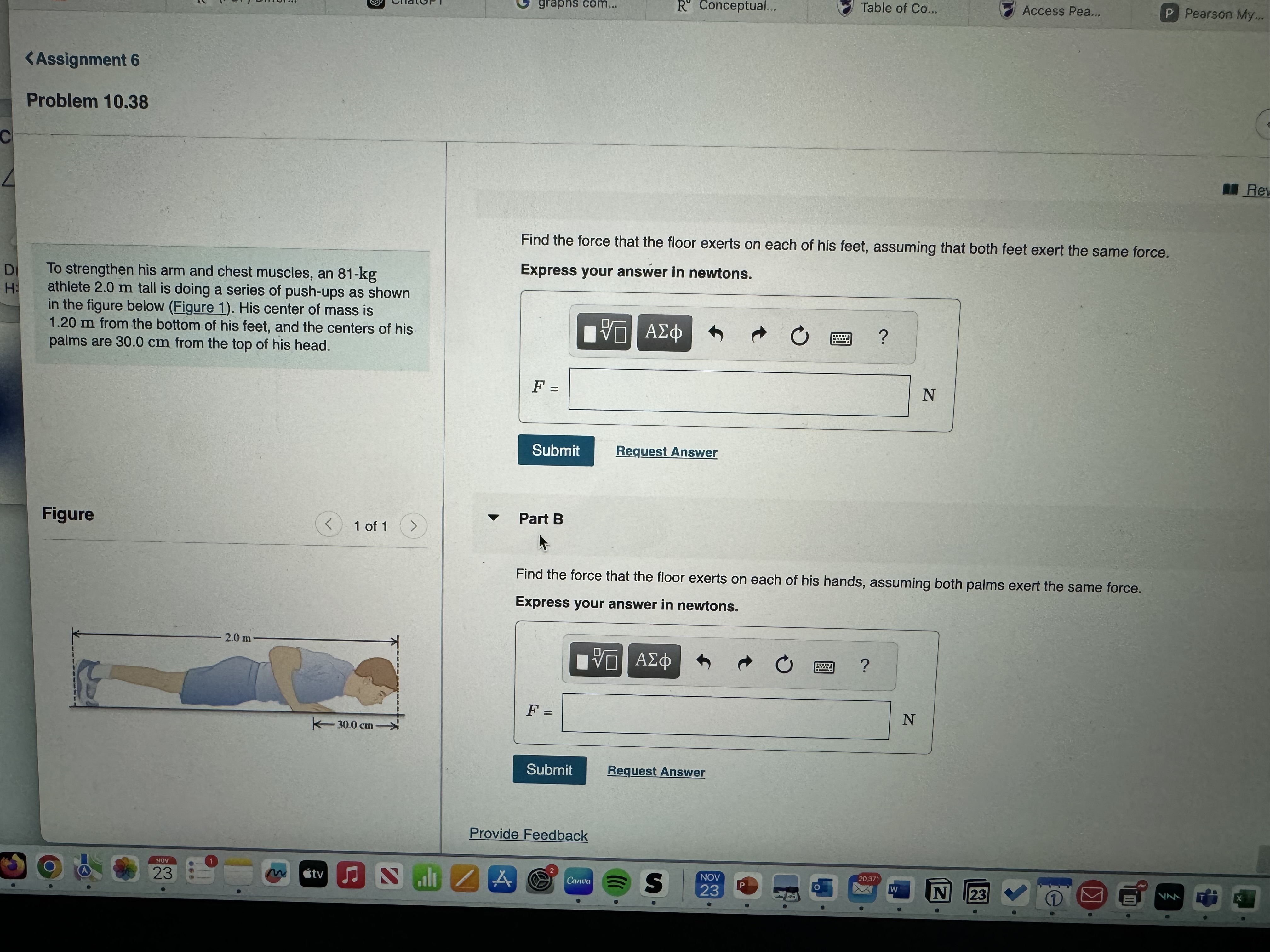 To strengthen his arm and chest muscles, an \ ( 8